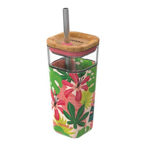 Quokka Liquid Cube pohár so slamkou 540 ml, jungle flora