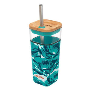 Quokka Liquid Cube pohár so slamkou 540 ml, water flowers