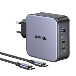 Ugreen CD289 GaN sieťová nabíjačka 2x USB-C / USB 140W + kábel USB-C, strieborná (90549)