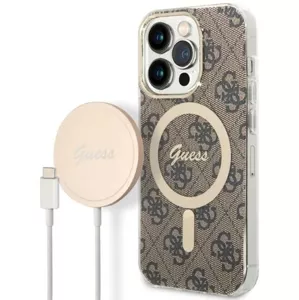 Kryt Guess Case + Charger Set iPhone 14 Pro 6,1" brown hard case 4G Print MagSafe (GUBPP14LH4EACSW)