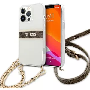 Kryt Guess GUHCP13XKC4GBGO iPhone 13 Pro Max 6,7" Transparent hardcase 4G Brown Strap Gold Chain (GUHCP13XKC4GBGO)