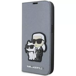 Púzdro Karl Lagerfeld iPhone 14 Pro 6.1" bookcase silver Saffiano Karl & Choupette (KLBKP14LSANKCPG)