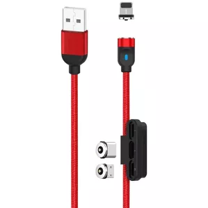 Kábel 3in1 USB magnetic cable XO USB-C / Lightning / Micro 2.4A, 1m (red)