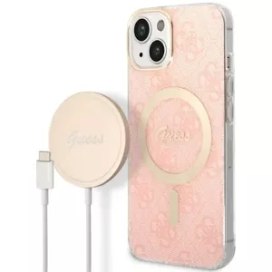 Kryt Guess Case + Charger Set iPhone 14 Plus 6,7" pink hard case 4G Print MagSafe (GUBPP14MH4EACSP)