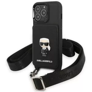 Kryt Karl Lagerfeld iPhone 13 Pro  hardcase black Saffiano Metal Ikonik (KLHCP13LSAIPCK)