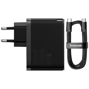 Nabíjačka Baseus GaN USB-C + USB wall charger, 100W + 1m cable (black)