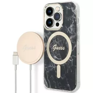 Kryt Guess Case + Charger Set iPhone 14 Pro 6,1" black hard case Marble MagSafe (GUBPP14LHMEACSK)