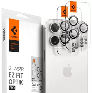 Ochranné sklo Spigen Glass tR EZ Fit Optik Pro 2 Pack, white titanium - iPhone 15 Pro/15 Pro Max (AGL07165)