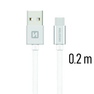 Dátový kábel Swissten textilný s USB-C konektorom a podporou rýchlonabíjania, Silver 71521103
