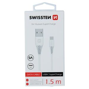 Dátový kábel Swissten USB  USB-C 1,5 M a s podporou super rýchlonabíjania 5A, biely 71504431