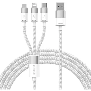 Kábel 3in1 USB cable Baseus StarSpeed Series, USB-C + Micro + Lightning 3,5A, 1.2m (White) (6932172622299)