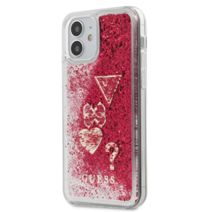 GUHCP12SGLHFLRA Guess Liquid Glitter Charms Zadní Kryt pro iPhone 12 mini 5.4 Raspberry