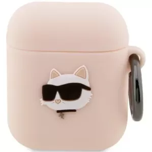 Púzdro Karl Lagerfeld AirPods 1/2 cover pink Silicone Choupette Head 3D (KLA2RUNCHP)