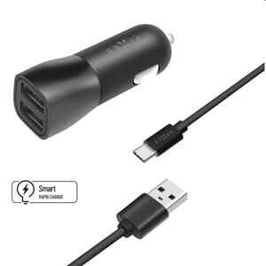 FIXED Autonabíjačka Smart Rapid Charge 2x USB s káblom USBUSB-C 1m, 15 W, čierna FIXCC15-2UC-BK