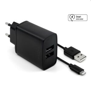 FIXED Sieťová nabíjačka Smart Rapid Charge s 2 x USB 15W + kábel USBLightning MFI 1m, čierna FIXC15-2UL-BK
