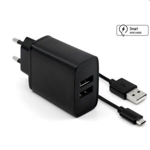 FIXED Sieťová nabíjačka Smart Rapid Charge s 2 x USB 15W + kábel USBmicro USB 1m, čierna FIXC15-2UM-BK