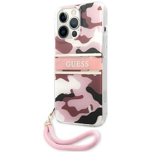 Plastové puzdro Guess na Apple iPhone 13 mini GUHCP13SKCABPI Camo Strap Collection ružové