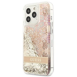 Plastové puzdro Guess na Apple iPhone 13 Pro GUHCP13LLFLSD Glitter Flower zlaté