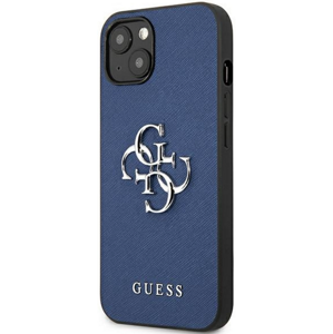 Plastové puzdro Guess na Apple iPhone 13 mini GUHCP13SSA4GSBL Saffiano 4G Metal Logo modré