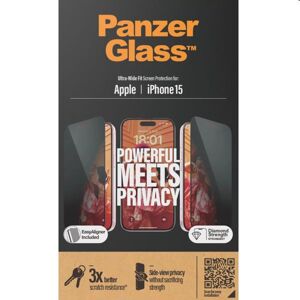 Ochranné sklo PanzerGlass UWF Privacy s aplikátorom pre Apple iPhone 15, čierne P2809