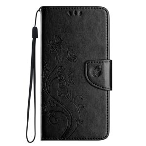 Peňaženkové puzdro Embossing Pattern Motýľ a kvet čierne – Samsung Galaxy A35 5G