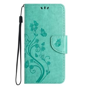 Peňaženkové puzdro Embossing Pattern Motýľ a kvet zelené – Samsung Galaxy A35 5G