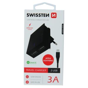 Rýchlonabíjačka Swissten Smart IC 3.A s 2 USB konektormi + dátový kábel USB  Lightning 1,2 m, čierna 22048000