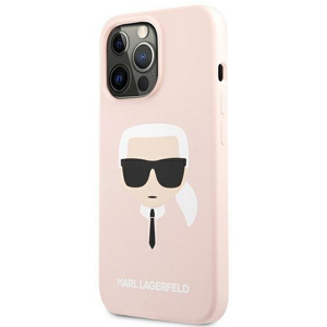 Silikónové puzdro Karl Lagerfeld na Apple iPhone 13 Pro KLHCP13LSLKHPI Liquid Karl Head ružové