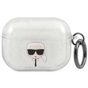 Silikónové puzdro Karl Lagerfeld na Apple AirPods Pro KLAPUKHGS Glitter Karl`s Head strieborné