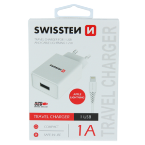 Nabíjačka Swissten Smart IC USB + Lightning (8pin), 1A, 5W biela