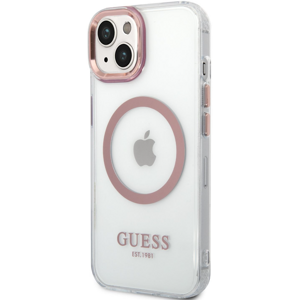 Plastové puzdro Guess na Apple iPhone 14 Plus GUHMP14MHTRMP Transparent MagSafe ružové