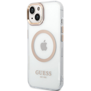 Plastové puzdro Guess na Apple iPhone 14 Plus GUHMP14MHTRMD Transparent MagSafe zlaté