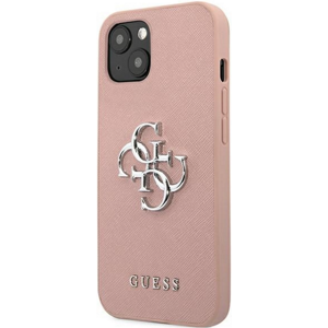 Plastové puzdro Guess na Apple iPhone 13 Mini GUHCP13SSA4GSPI Saffiano 4G Metal Logo ružové