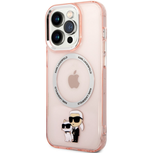 Plastové puzdro Karl Lagerfeld na Apple iPhone 14 Pro KLHMP14LHNKCIP Karl and Choupette NFT MagSafe ružové