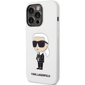 Silikónové puzdro Karl Lagerfeld na Apple iPhone 14 Pro Max KLHCP14XSNIKBCH Liquid Silicone Ikonik NFT biele