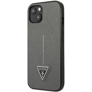 Plastové puzdro Guess na Apple iPhone 13 GUHCP13MPSATLG Saffiano Triangle strieborné