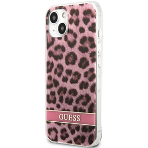 Plastové puzdro Guess na Apple iPhone 13 Mini GUHCP13SHSLEOP Leopard Electro Stripe ružové