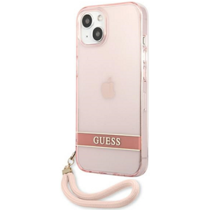 Plastové puzdro Guess na Apple iPhone 13 Mini GUHCP13SHTSGSP Translucent Stap ružové