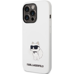 Silikónové puzdro Karl Lagerfeld na Apple iPhone 14 Pro KLHCP14LSNCHBCH Liquid Silicone Choupette NFT biele