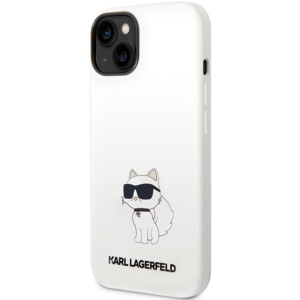 Silikónové puzdro Karl Lagerfeld na Apple iPhone 14 Plus KLHCP14MSNCHBCH Liquid Silicone Choupette NFT biele