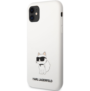 Silikónové puzdro Karl Lagerfeld na Apple iPhone 11 KLHCN61SNCHBCH Liquid Silicone Choupette NFT biele