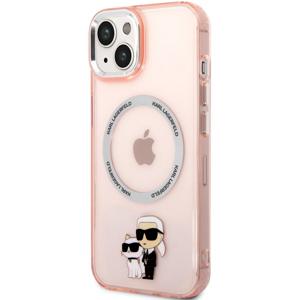 Plastové puzdro Karl Lagerfeld na Apple iPhone 14 KLHMP14SHNKCIT IML Karl and Choupette NFT MagSafe ružové
