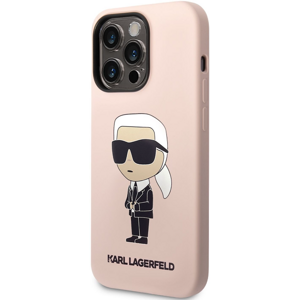 Silikónové puzdro Karl Lagerfeld na Apple iPhone 14 Pro KLHCP14LSNIKBCP Liquid Silicone Ikonik NFT ružové