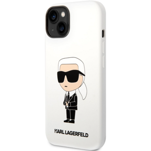 Silikónové puzdro Karl Lagerfeld na Apple iPhone 14 Plus KLHCP14MSNIKBCH Liquid Silicone Ikonik NFT biele