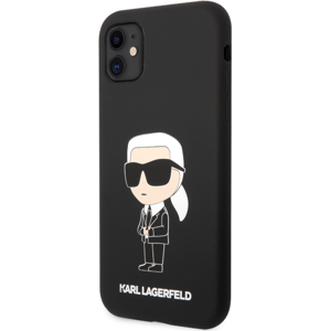 Silikónové puzdro Karl Lagerfeld na Apple iPhone 11 KLHCN61SNIKBCK Liquid Silicone Ikonik NFT čierne