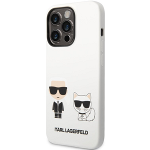 Silikónové puzdro Karl Lagerfeld na Apple iPhone 14 Pro KLHCP14LSSKCW Liquid Silicone Karl and Choupette biele