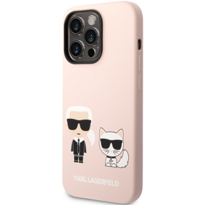 Silikónové puzdro Karl Lagerfeld na Apple iPhone 14 Pro KLHMP14LSSKCI Liquid Silicone Karl and Choupette MagSafe ružové