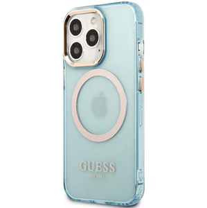 Plastové puzdro Guess na Apple iPhone 13 Pro GUHMP13LHTCMB Gold Outline Translucent MagSafe modré