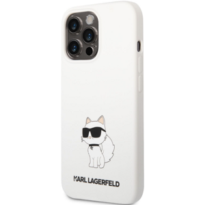 Silikónové puzdro Karl Lagerfeld na Apple iPhone 13 Pro Max KLHCP13XSNCHBCH Liquid Silicone Choupette NFT biele