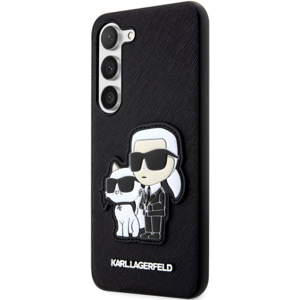 Plastové puzdro Karl Lagerfeld na Samsung Galaxy S23 5G S911 KLHCS23SSANKCPK PU Saffiano Karl and Choupette NFT čierne